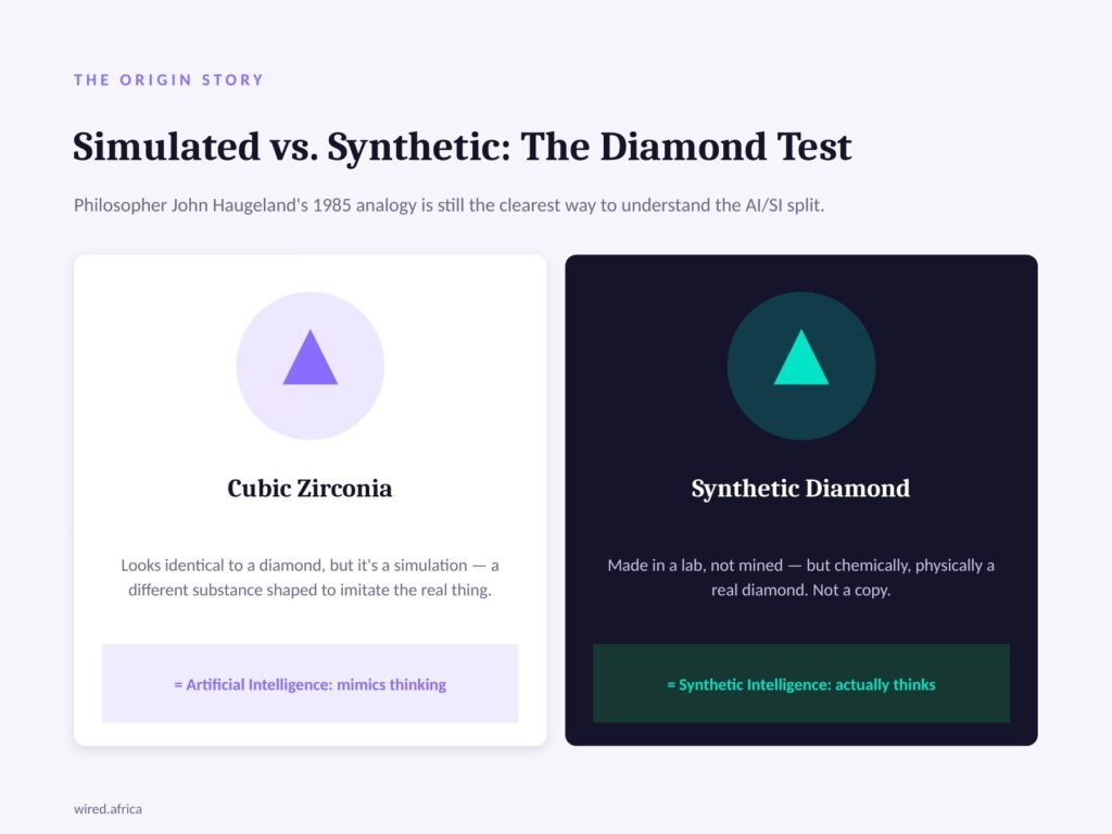 The diamond test: simulation vs. the real thing, made differently. (Graphic: WIRED Africa)