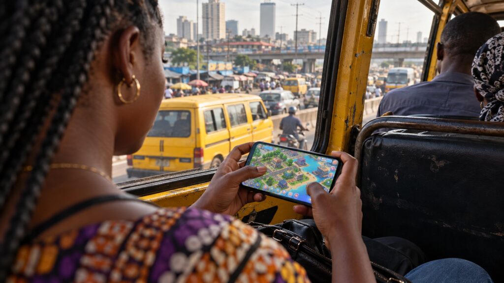 Lagos Life raises $500,000 as viral browser game attracts millions 7 A Lagos commuter uses a smartphone while travelling in a danfo bus.